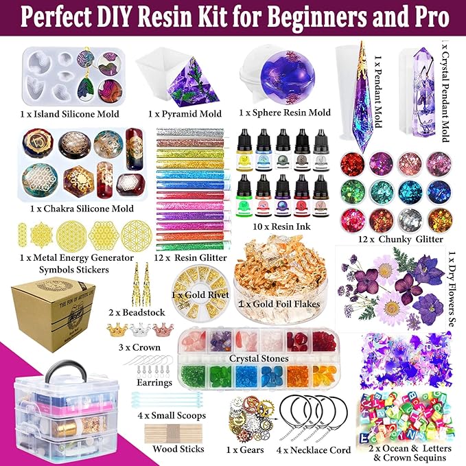 Resin Kit - Complete Resin Kits and Molds Set, 125pcs Resin Jewelry Making Kit for Beginners with Sphere, Pyramid, Crystal Molds & Epoxy Supplies for DIY Crafts