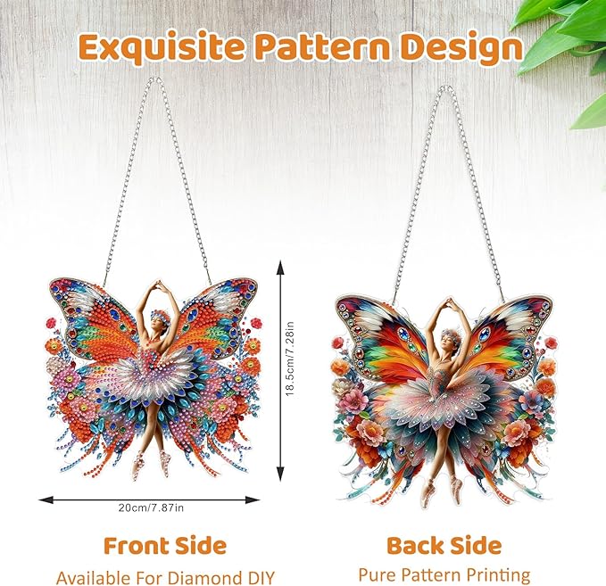 MEIYUDA Butterfly Diamond Art Hanging Kits for Adult, Women in Butterfly Diamond Painting Hanging Kits Ornaments, DIY Special Shaped Rhinestone Window Pendants kit for Home Garden Wall Decor Gift