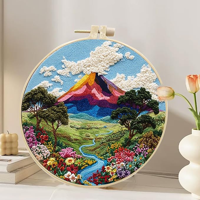 Hzkokon 2 Pack Embroidery Kit for Beginners Adults Cross Stitch Kits Hand Embroidery Kit Includes Stamped Flower Pattern, Hoop, Color Threads,Tools & Follow Instruction