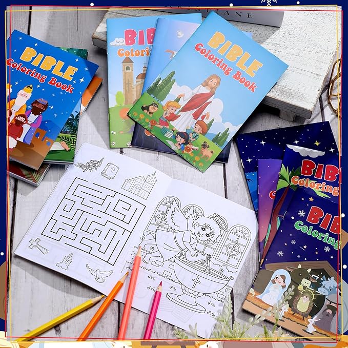 Liliful 24 Pcs Bible Coloring Book Bulk Christian Mini Coloring Books Religious Party Favors Christian Story Activity Supplies Bulk Sunday School Holiday Gifts