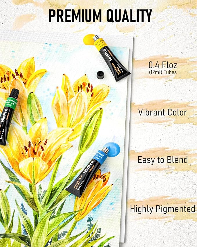 Nicpro Watercolor Paint Set for Adults,Beginner & Artists, 36 Tubes Water Color Paint Set with 25 Watercolor Paper Book, 8 Squirrel Paint Brushes, Palettes, Color Wheel, Water Color Painting Supplies