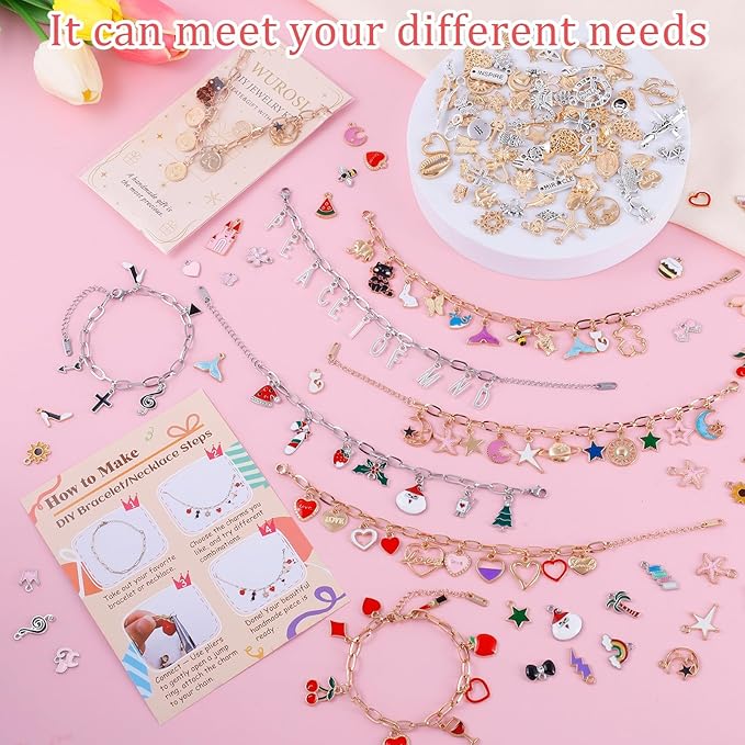 Wurosi 769 Pieces Paperclip Charm Bracelet Kit, Including Paperclip Chain Bracelets, Charms, Jump Rings, Gift Bags, Pliers for DIY Bracelet Making Gift Christmas