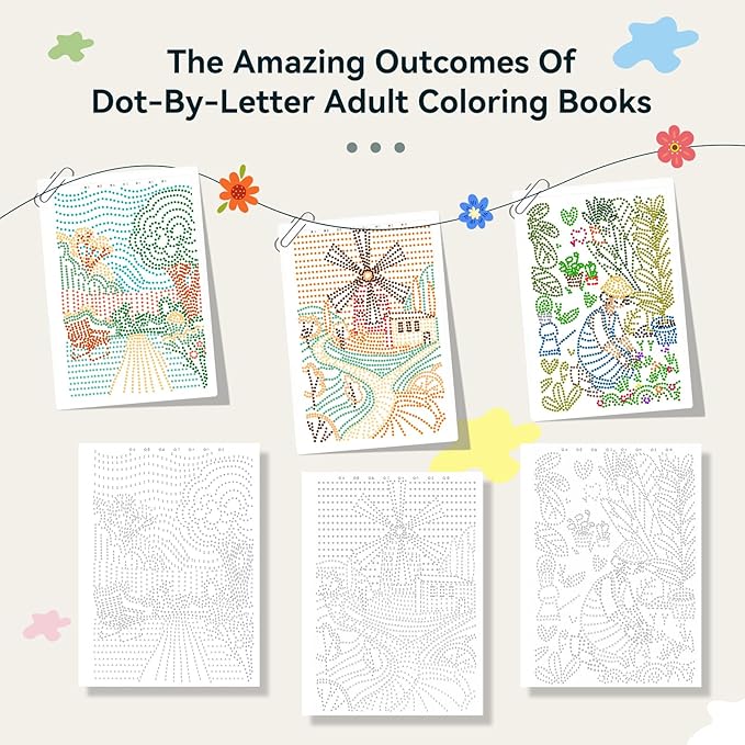 Coloring Book,Village Dot Art Meditations with 12 PCS Acrylic Markers,Mindfulness Adult Coloring Book-Relaxing,Anti-Stress,30 Patterns Coloring Books for Adults,Dot Art for Adults-Country Scenery