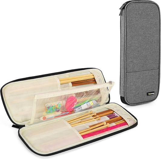 Teamoy Knitting Needles Case (Up to 14''), Travel Organizer Storage Bag for Knitting Needles, Tunisian Crochet Hooks and Accessories, Gray