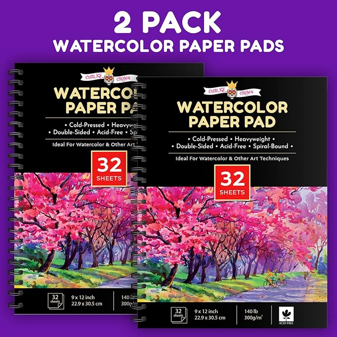 CHALKY CROWN - Watercolor Paper Pad - Water Color Paper Sketch Book - Large Paper for Artists, White - Pack of 2 (64 Sheets)