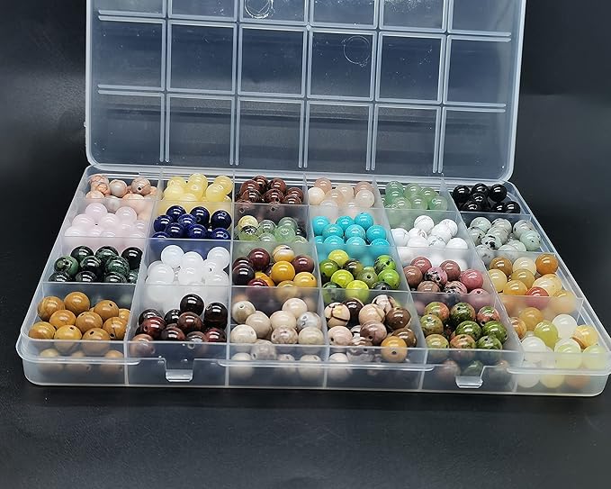504pcs 8mm Natural Round Stone Beads Gemstone Beading Hole Size 1mm Crystal Energy Stone Healing for Bracelet Necklace Earrings Jewelry Making(24 Colors-1,8mm)