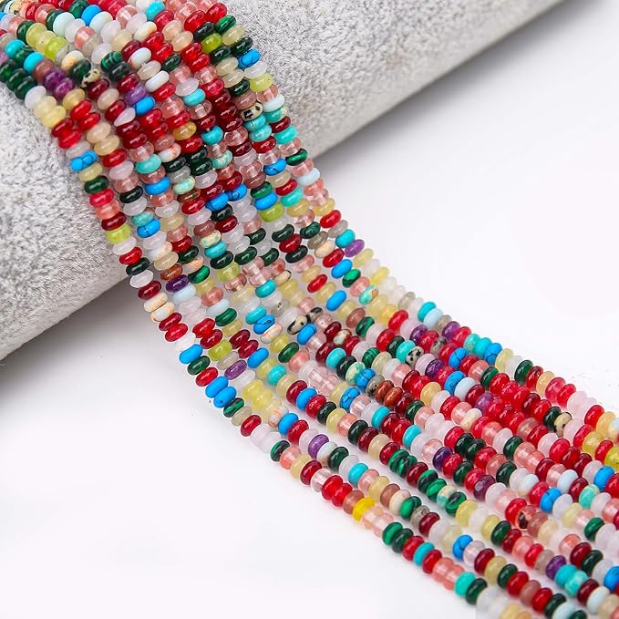 2 Strands (300PCs) Mix Color Rondelle Beads, 2 * 4mm Gemstone Loose Spacer Abacus Disk Beads for DIY Bracelet Necklace Earrings Jewelry Making, Craft Supplies Beading Kit (Type 1)