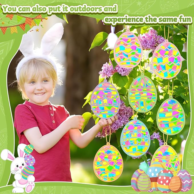 32 Sets Easter Egg Suncatchers Craft Kit DIY Window Stained Glass Effect Easter Egg Paper Crafts Home School Classroom Decoration Kid Birthday Gift Creative Art Project & Activity Game