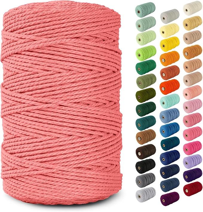 Nook Theory Macrame Cord - 3mm 220 Yards Cotton Rope, 4mm 5mm Yarn, String for Crafts, Perfect for Macrame Wall Hanging and Boho Decorations (Coral)
