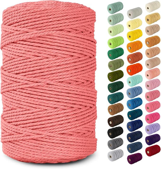 Nook Theory Macrame Cord - 3mm 220 Yards Cotton Rope, 4mm 5mm Yarn, String for Crafts, Perfect for Macrame Wall Hanging and Boho Decorations (Coral)