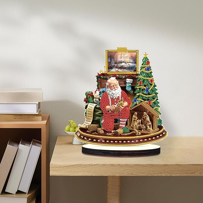 Christmas Diamond Art Tabletop Decoration, DIY Santa Claus in Carving, Diamond Art 5D Special Shape Crystal Diamond Partial Diamond Art Painting Mosaic Handicraft, Home Office Tabletop Decor Gift