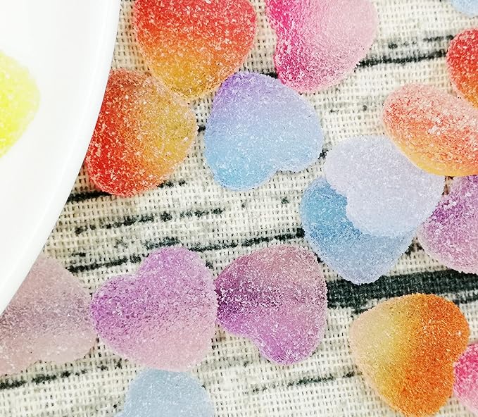 50 pcs Jelly Sugar Soft Heart Candy Flatback Charms, DIY Craft Making Resin Jewelry Making Kit, Soft Candy Resin Flatback Beads for Women DIY Scrapbooking Hair Clip Crafts Cell Phone Case Making
