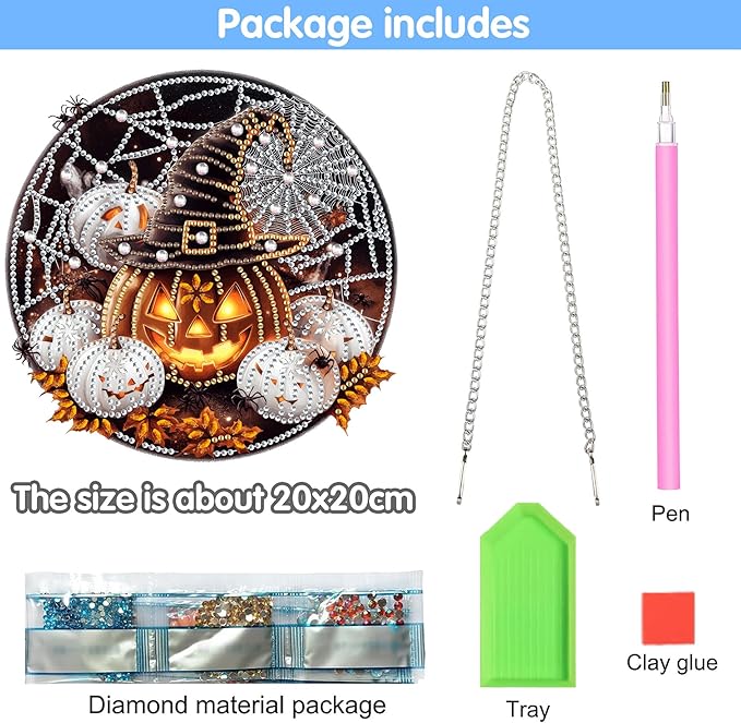 Reofrey Hanging Diamond Art Kits for Adults - 8x8 Inch Halloween Pumpkin Acrylic Board Double Sided Pattern Diamond Art Suncatcher Pendant, Crystal Art for Home Wall Windows Decoration Handmade Gift