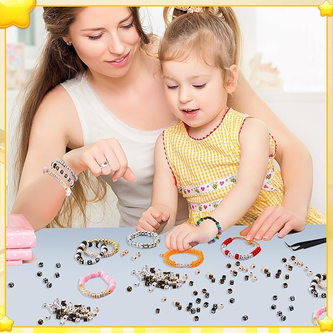 Augshy 1400Pcs 5 Colors Square Alphabet Beads A-Z Cube Acrylic Letters Beads for Bracelets Necklaces Phone Lanyard Making with 1 Roll Crystal String Cord for Jewelry Making(6mm)