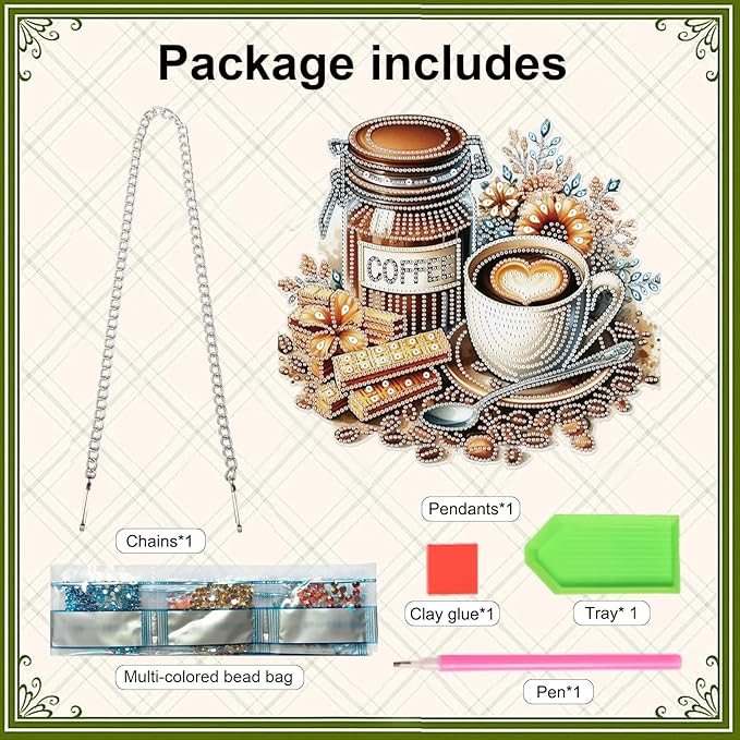 Diamond Art Painting Pendant Kits with Hanging Chain 5D Diamond Art Hanging Kit DIY Diamond Crystal Window Door Hanging Pendant Kit for Adults Gift Wall Home Christmas Decoration 25.2x23.3 cm, Coffee