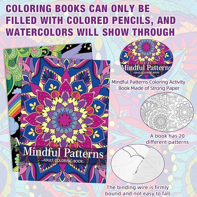 Liliful 144 Pcs Mindful Coloring Book Bulk DIY Art Stress Relief Drawing Book with Mindfulness Patterns for Adults, Party Favors, Goodie Bag Filler and Holiday Gifts