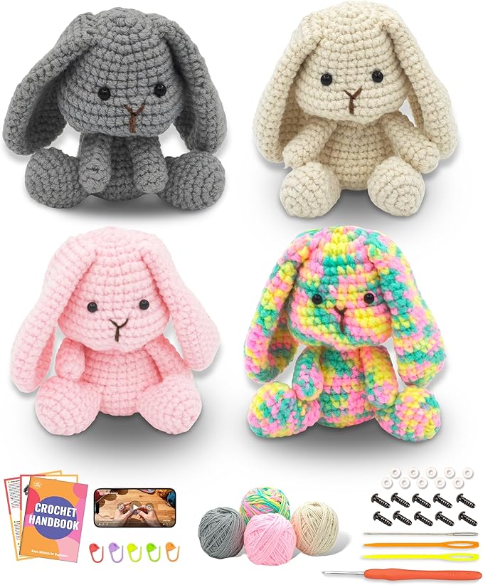 PAITIN Crochet Kit for Beginners – DIY Bunny Amigurumi Crochet Project Kit with Step-by-Step Video Tutorials, Beginner Handbook and All Materials Included