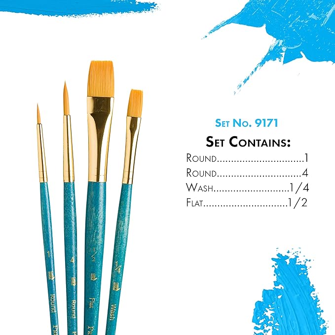 Princeton RealValue Brush Set, Gold Taklon, Blue Handle, 4 Piece, 1 Count