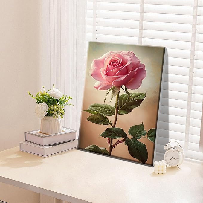 ATDMS Paint by Numbers Kit for Adults with Easel Flowers Paint by Number with Frame DIY Floral Paint by Number with Easel Adult Paint by Number Kits on Canvas Framed for Home Wall Decor 8x12 Inch