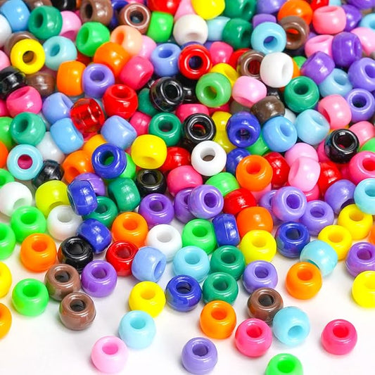 1000+Pcs Pony Beads for Bracelets, 12 Colors Rave Kandi Bead Bulk Plastic Hair Beads for Jewelry Making Rainbow Colorful Large Hole Bead Arts and Crafts DIY Necklace Keychain Making