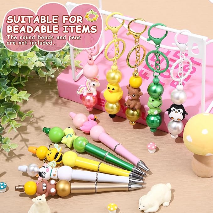 12 Pcs 3D Silicone Focal Beads Pens Beads Bulk for Beadable Keychain DIY Crafts Necklace Bracelet Phone Chain Charms Jewelry Making (Animals A)