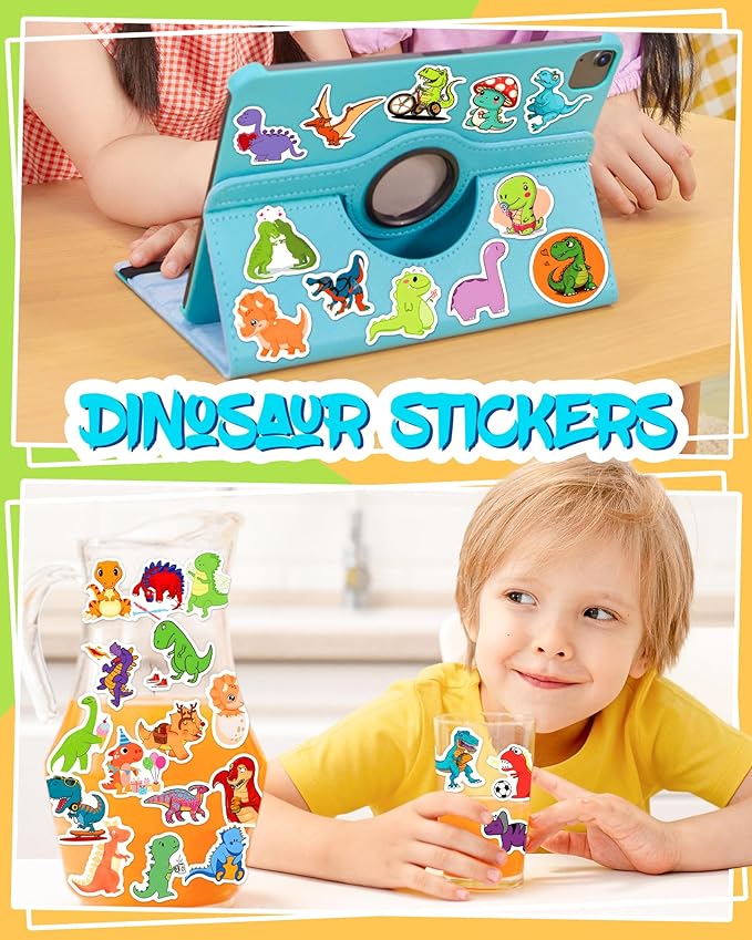 300 pcs dinosaur stickers for kids, cute water bottle stickers for kids waterproof, vinyl laptop kid sticker pack, kid classroom prizes for elementary students