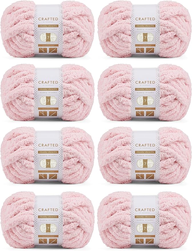 Crafted By Catherine Chunky Chenille Yarn - 8 Pack (8 oz / 227 g, 31.7 Yards Each Skein), Light Pink, Gauge 7 Jumbo