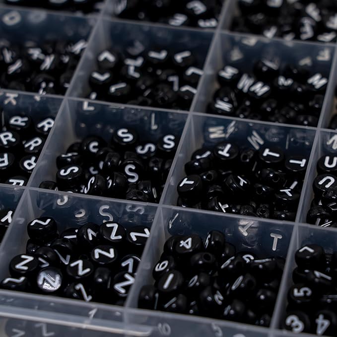 1450Pcs Acrylic 4x7mm Round Letter Beads and Number Beads Kits Alphabet A-Z 0-9 for Friendship Bracelets Making Jewelry (Black and Numbers)