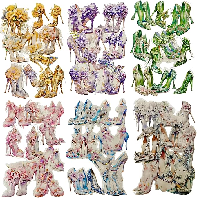 TIAMECH Dream Glass Slipper PET Stickers - 60 Pcs Shell Sea Thyme Yarn Design, Waterproof Sticker for Journaling & Scrapbooking, Junk Journal Supplies, Ephemera & DIY Crafts