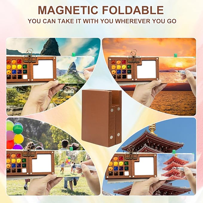 Mini Watercolor Paint Set, Pocket Watercolor Set with 24 Colors Paint, Portable Watercolor Travel Kit for Artists, Beginners & Outdoor Painting, Compact Wooden Palette & Sketchbook in Storage Bag