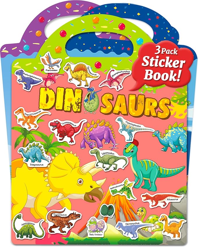 benresive reusable sticker books for kids, sticker books for toddlers, toddler travel toys activities crafts ages 3 and up birthday gifts - ocean, fairy and dinosaur