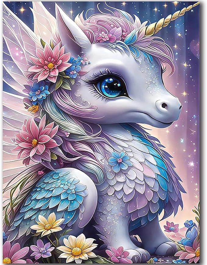 igoodom Diamond Art Kits for Adults, Unicorn Diamond Art Kits, Full Drill Round Unicorn Diamond Painting Kits, DIY Gem Art and Crafts for Home Wall Decor Gift 12x16inch