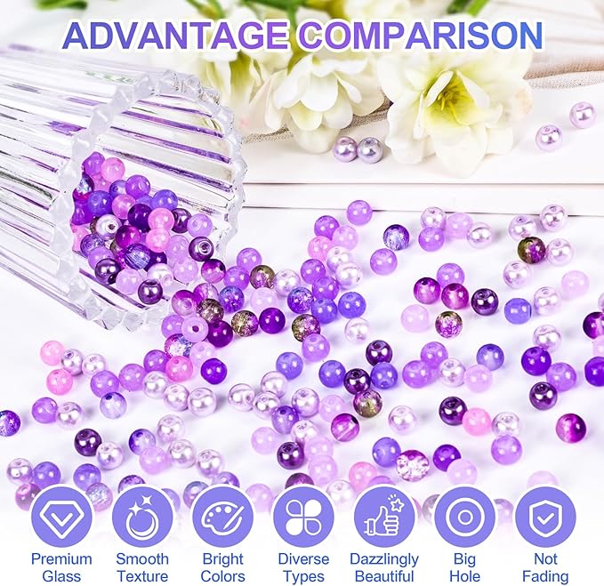 XSEINO About 2800 PCS 4mm Glass Beads Bracelet Making Kit,24 Assorted Violet Elegant Series Colorful Crystal Beads for Bracelet and Jewelry Making and DIY Crafts,Friendship Bracelets