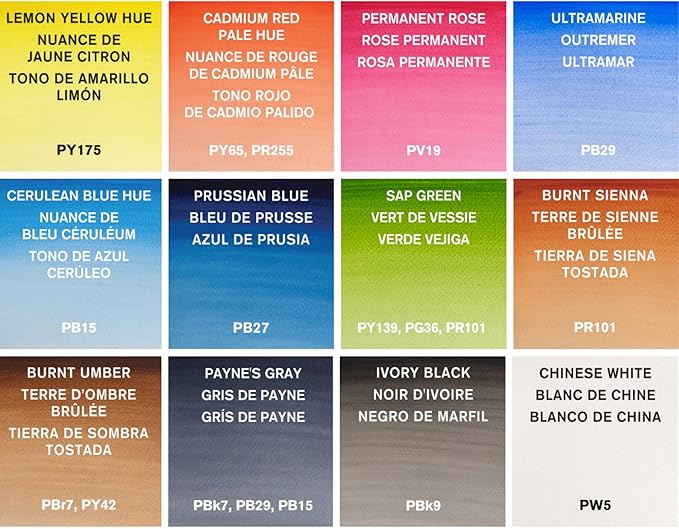 Winsor & Newton Cotman Watercolor Paint Set, 12 Colors, 8ml (0.27-oz) Tubes w/ Brush