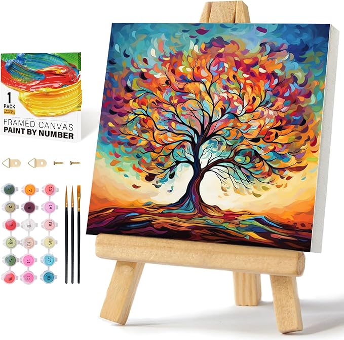 Framed Paint by Numbers Kit for Adults Beginners & Kids Ages 8-12, Tree of Life Acrylic Easy Paint by Number with Frame, Watercolor Paint by Number Kits on Canvas Framed (12 * 12 Inch, Without Easel)