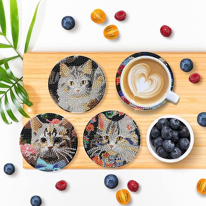 EWJRNSF 6 PCS Diamond Painting Art Coasters Set with Holder - Small Diamond Painting Coasters Kit for Beginners and Adults