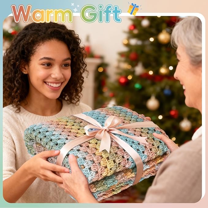 Aeelike Blanket Crochet Kit for Beginners, Super Easy Crochet Blanket Kit with Soft & Colorful Gradient Yarns Detailed Video Tutorials Crocheting Accessories, Classical Gradient & Ideal Gift