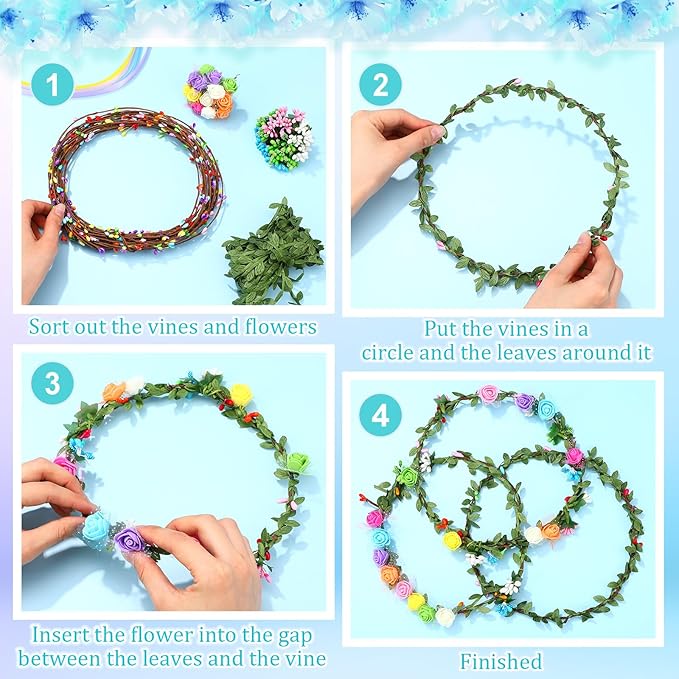 Syhood Rose Style Crowns Making Kit, 168 Pcs Parts, Make Your Own Flower Crown Wreath Headbands Craft Set Hair Accessories Handmade DIY Floral Crown Garland Kit Presents for Woman Adult Party