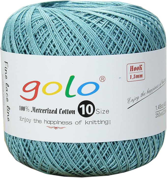 golo Cotton Crochet Thread Balls Size 10 Cotton Knitting Thread Yarn for Crochet Porcelain Blue 611