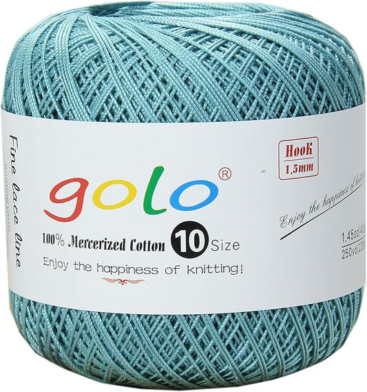golo Cotton Crochet Thread Balls Size 10 Cotton Knitting Thread Yarn for Crochet Porcelain Blue 611