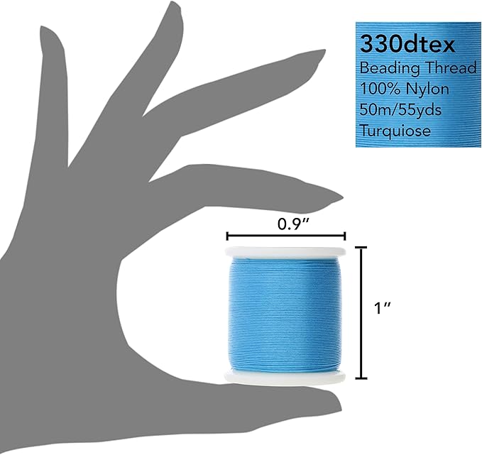 KO Nylon Beading Thread, Turquoise Color, Japanese Pre-Waxed 100% Nylon, 330TEX, Tangle Resistant Knotting Cords, 50m /55 yds Spool, Use for Seed Bead Projects, Loom Work & Bead Weaving