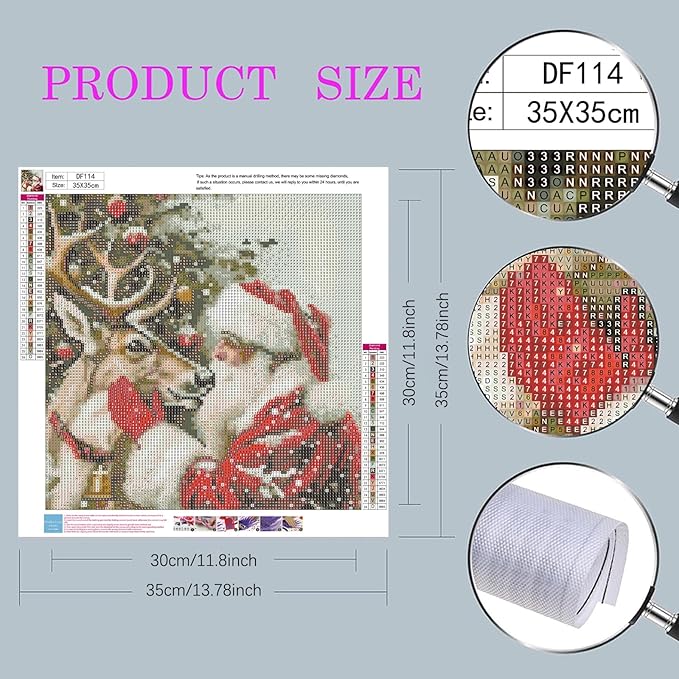 Christmas Diamond Art Kits for Adults & Beginners,5D Full Drill Round Winter Diamond Painting Kit, DIY Holiday Paint with Diamond Dots,Santa & Deer Gem Art Painting Wall Decor Gift (14x14 Inch)
