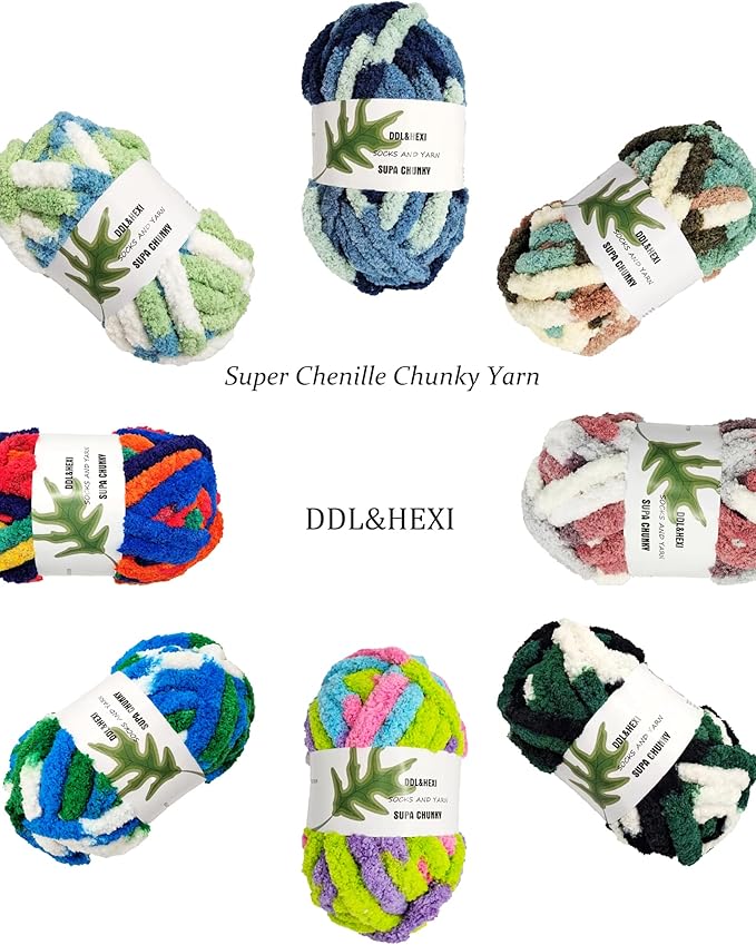 DDL&HEXI 2 Park Super Chenille Chunky Yarn,Blanket Making Kit,Jumbo Knitting Yarn 2x8oz 226g per Bag (207)