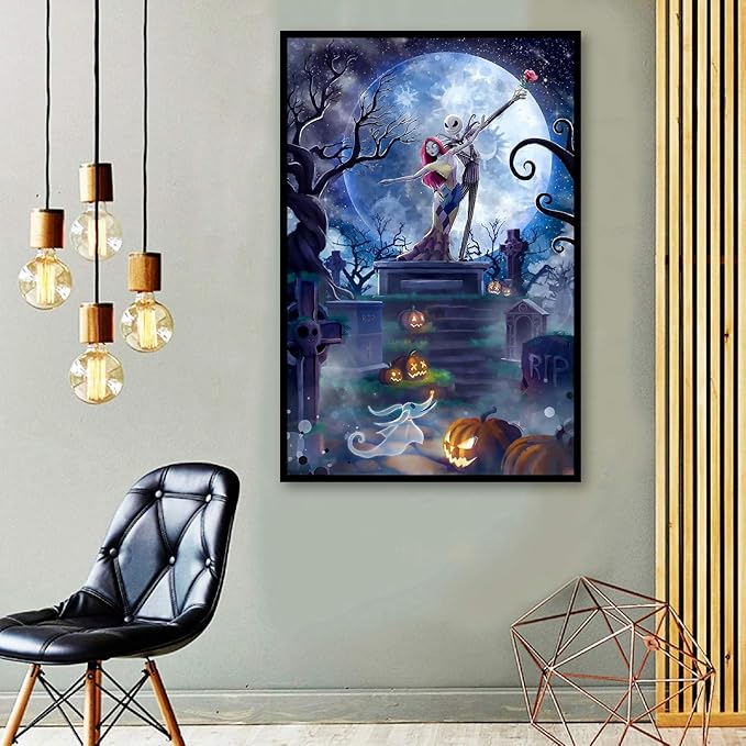 CAMOYAI Halloween Diamond Painting for Adults - Horror Jack 5D DIY Full Round Drill Diamond Art Kits, HD Canvas Painting Craft Gem Art for Home Wall Decor and Gifts 12 x 16 inch