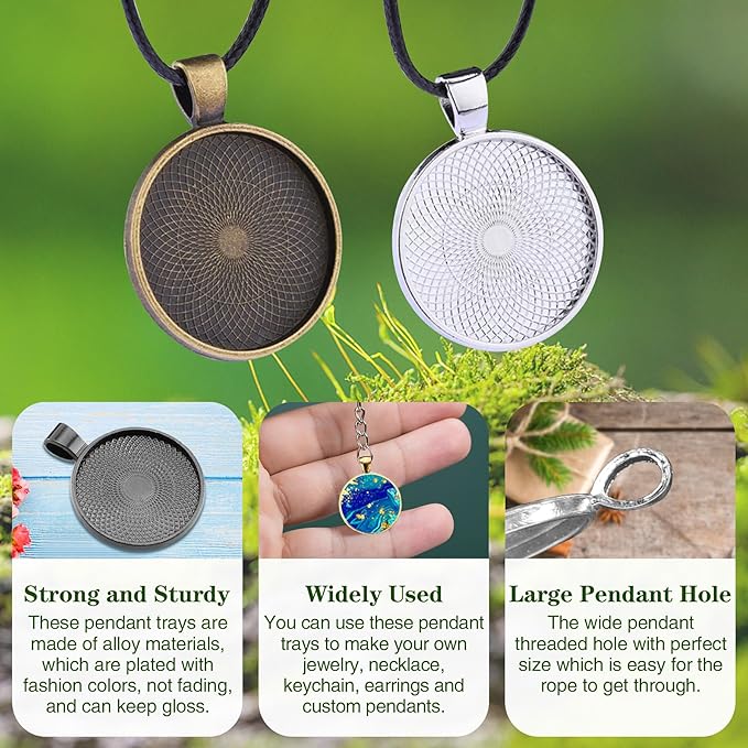 110Pcs Pendant Trays, Round Tray Set, Alloy Tray Charms Bulk, Bezel Pendant Trays for Homemade Jewelry and Necklaces, DIY Crafts, Resin Art, Paint Pour Skins, Costume Jewelry