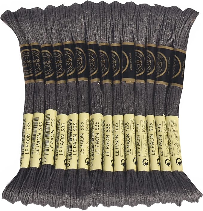 LE PAON Embroidery Floss, 14-Pack Six Strands 100% Long Staple Cotton Embroidery Thread, 8.7-Yard，Color Number：535, Very Light Ash Gray