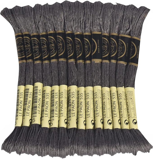 LE PAON Embroidery Floss, 14-Pack Six Strands 100% Long Staple Cotton Embroidery Thread, 8.7-Yard，Color Number：535, Very Light Ash Gray