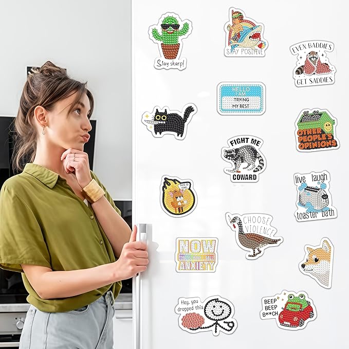30 Pcs Funny Diamond Painting Magnets Kits Diamond Art Fridge Magnet Refrigerator Sticker Diamond Painting kit for Beginners Adults DIY Art Craft Gifts Home Decors