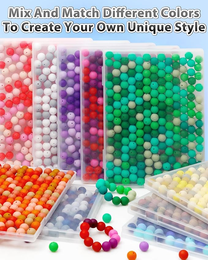 160pcs fiveizero 15mm silicone beads for keychain making - mixed color round rubber beads bulk, diy craft supplies for bracelets necklaces pens(black)