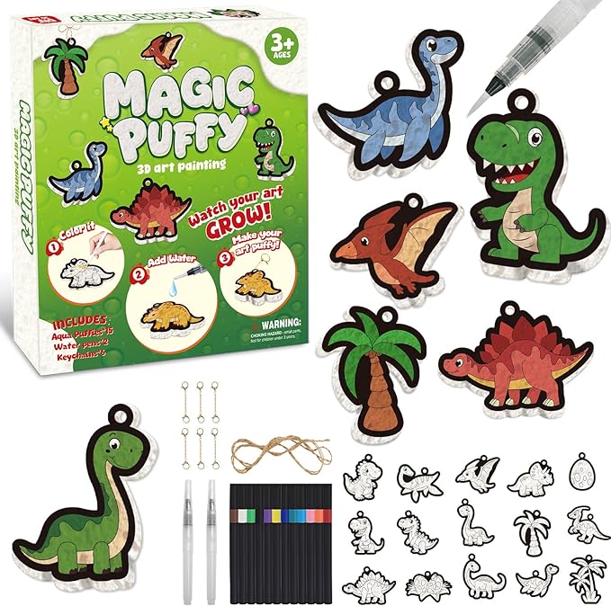 avtctek Magic Foam Texture Painting Kit - 3D Art Puffy Paint Kit, 15 Mess-Free Dinosaur Paint by Number Craft for Kids Ages 3-10